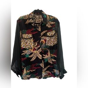 Vintage Eclectic Blouse‎ Sequin & Bead Embellished Patchwork Shirt Faith large